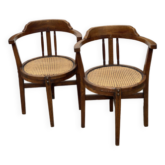 Pair of Oak Cane Corner Chairs