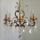Lustre en bronze à 6 lumières, en cristal, en cage à 3 côtés de style Art Nouveau.