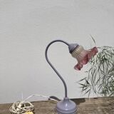 Swan lamp Delmas 1970 in metal and molded glass purple and white