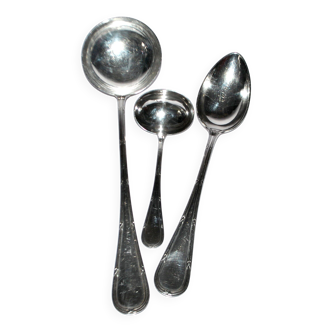 RENEKA Lot of 3 sauce spoons and ladle with crossed ribbon metal bows in silver plate