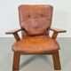 Fauteuil en bois brutaliste avec revêtement en cuir marron, Allemagne, années 1960.