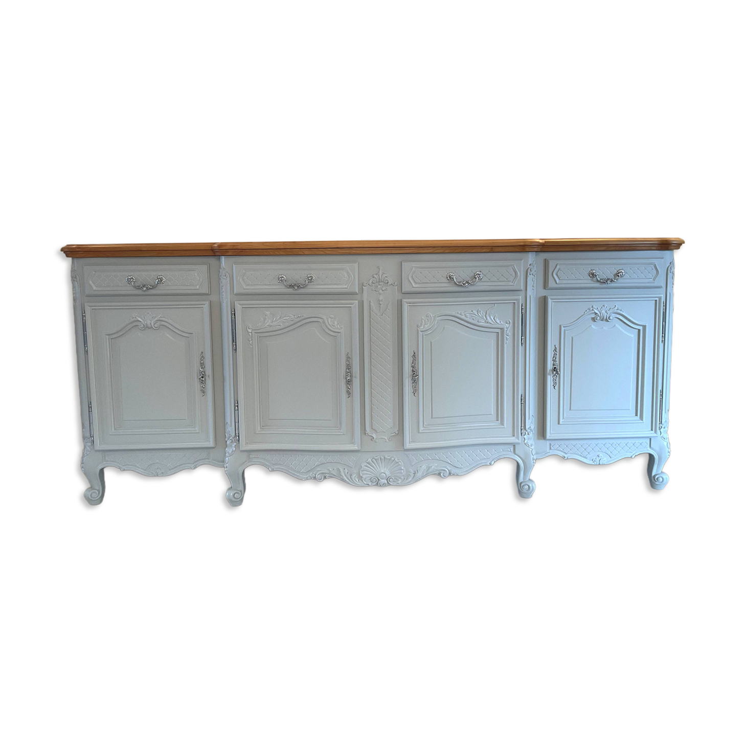 Louis XV buffet in grey patinated solid cherry wood in the Gustavian style.