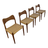 4 Chaises Danoises en Teck et Cordage par Arne et Hovmand Olsen 1960