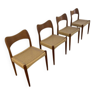 4 Chaises Danoises en Teck et Cordage par Arne et Hovmand Olsen 1960