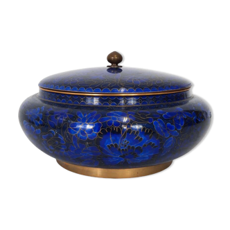 Vintage brass box decoration blue Cloisonne