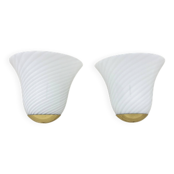 Set of 2 J.T. Kalmar swirl Murano glass wall lamp sconces, 1970s