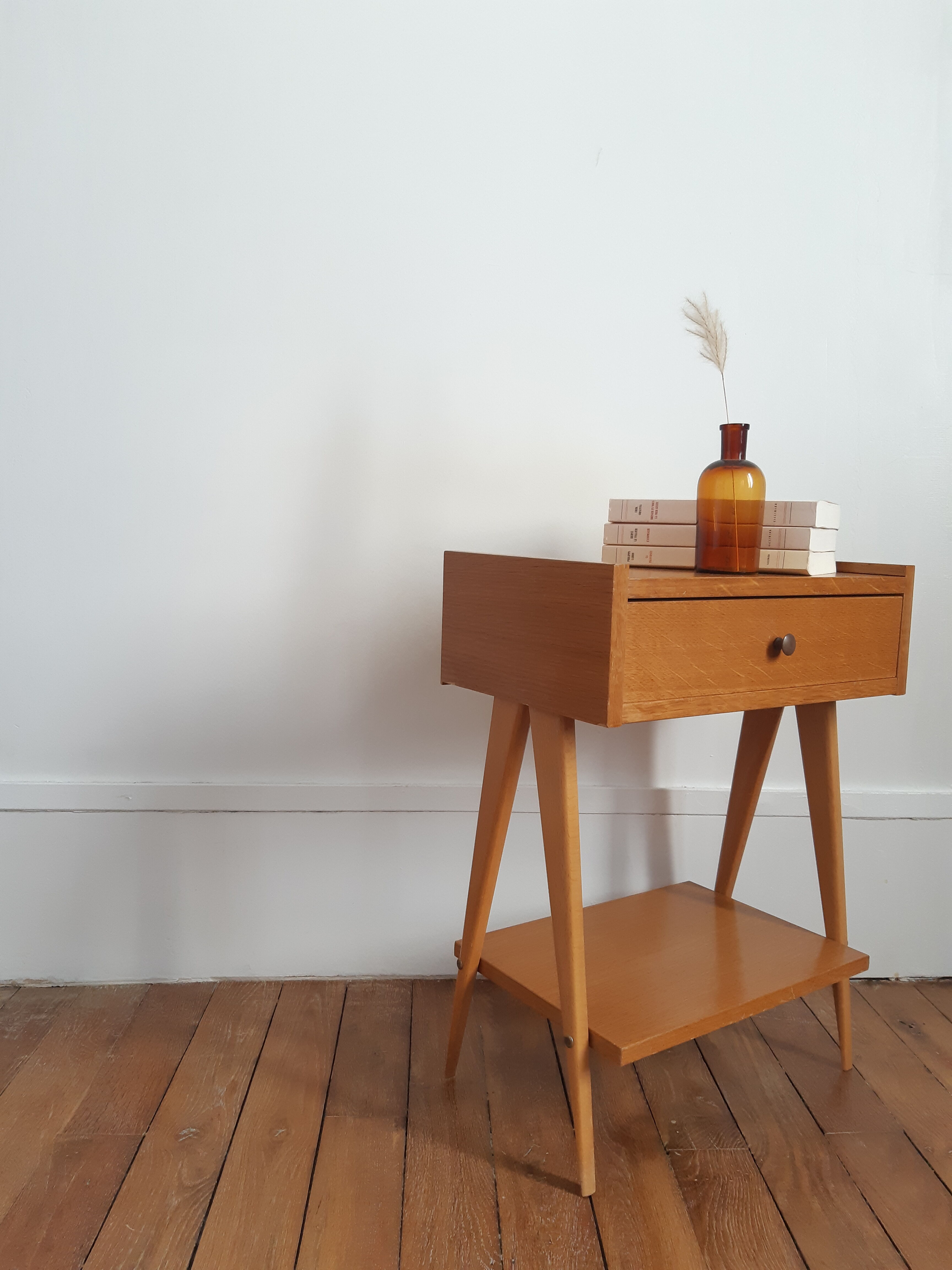 Vintage bedside table compass foot