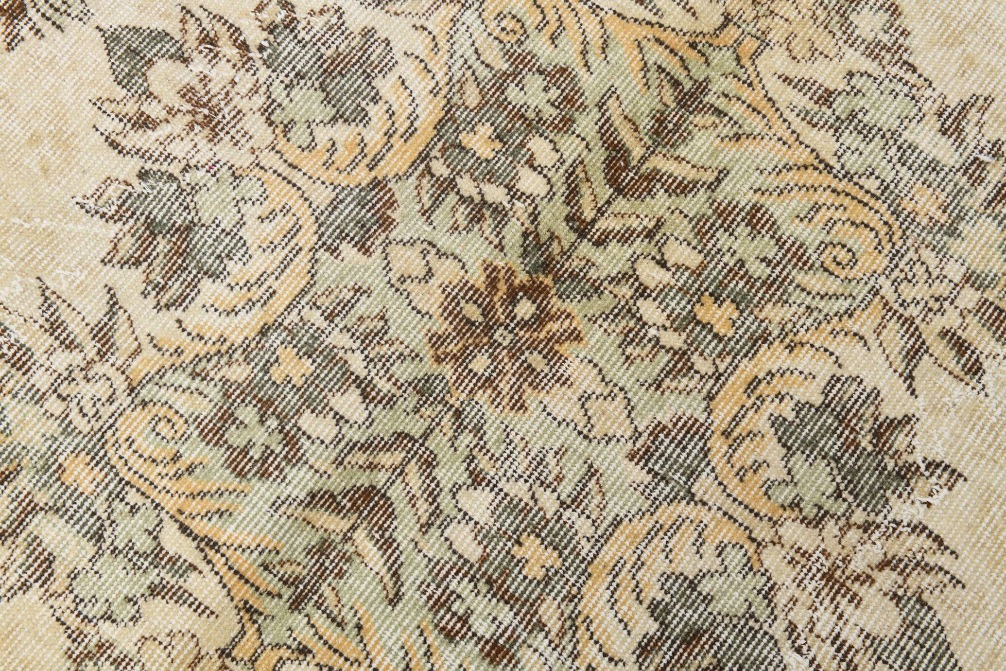 Light Green & Beige Handmade Wool Vintage Rug, 173x262 Cm