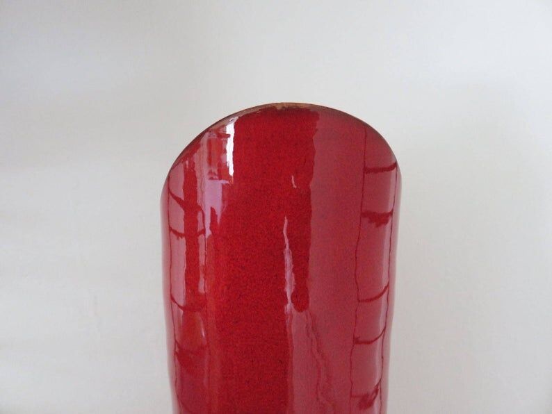 Vase red ceramic roll 70s