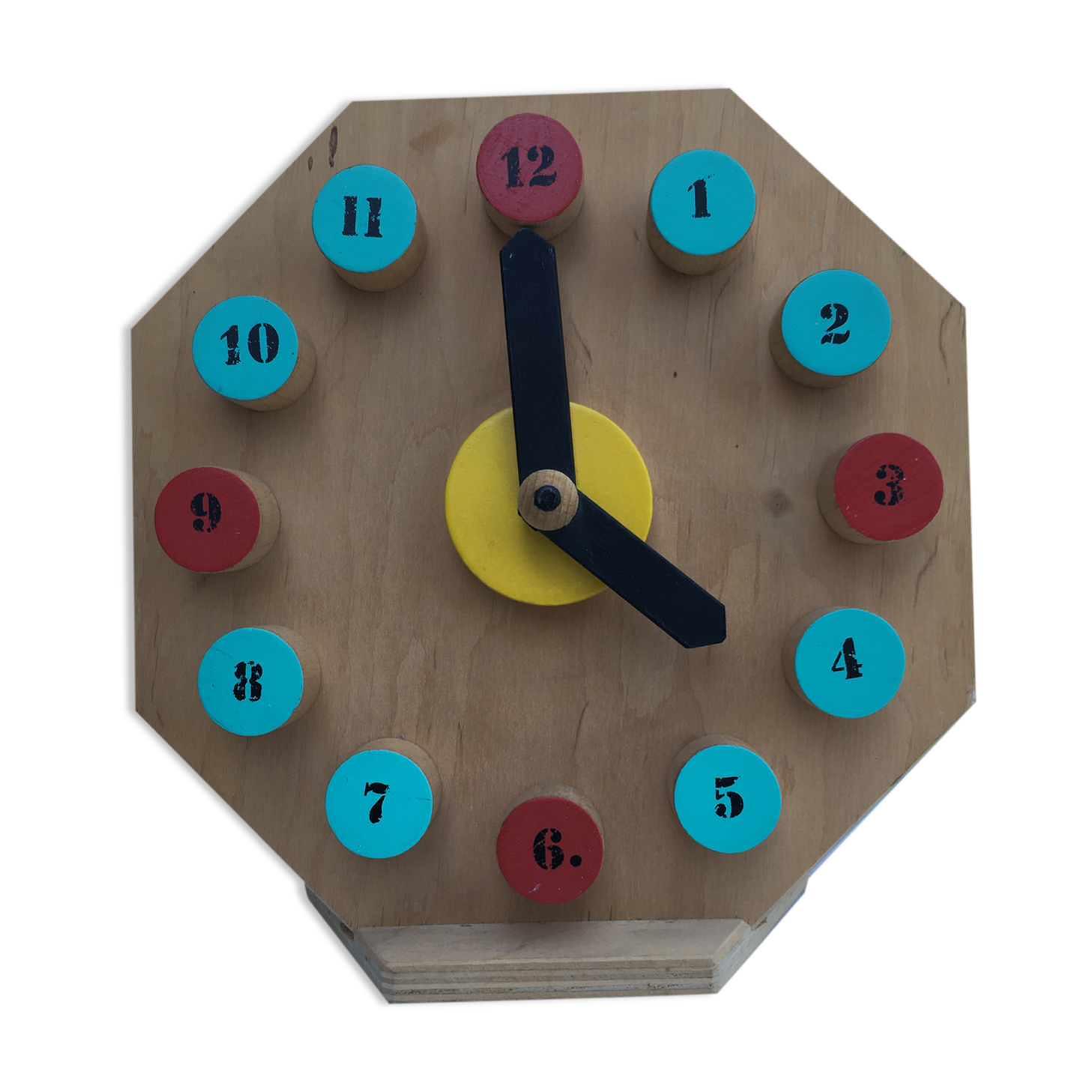 Painted wooden toy clock