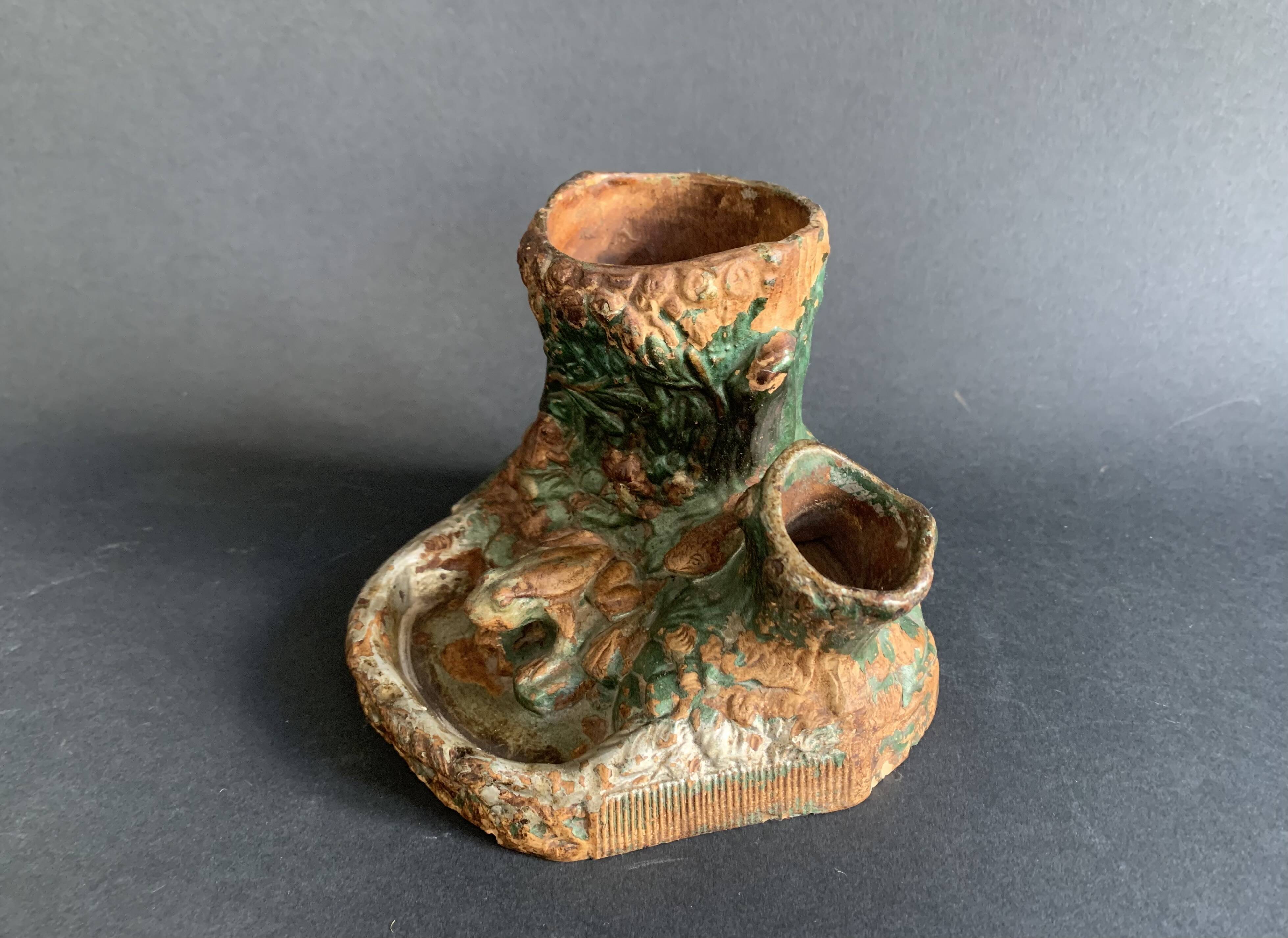 Pyrogenic, naturalistic tobacco jar in glazed terracotta from the 1900s