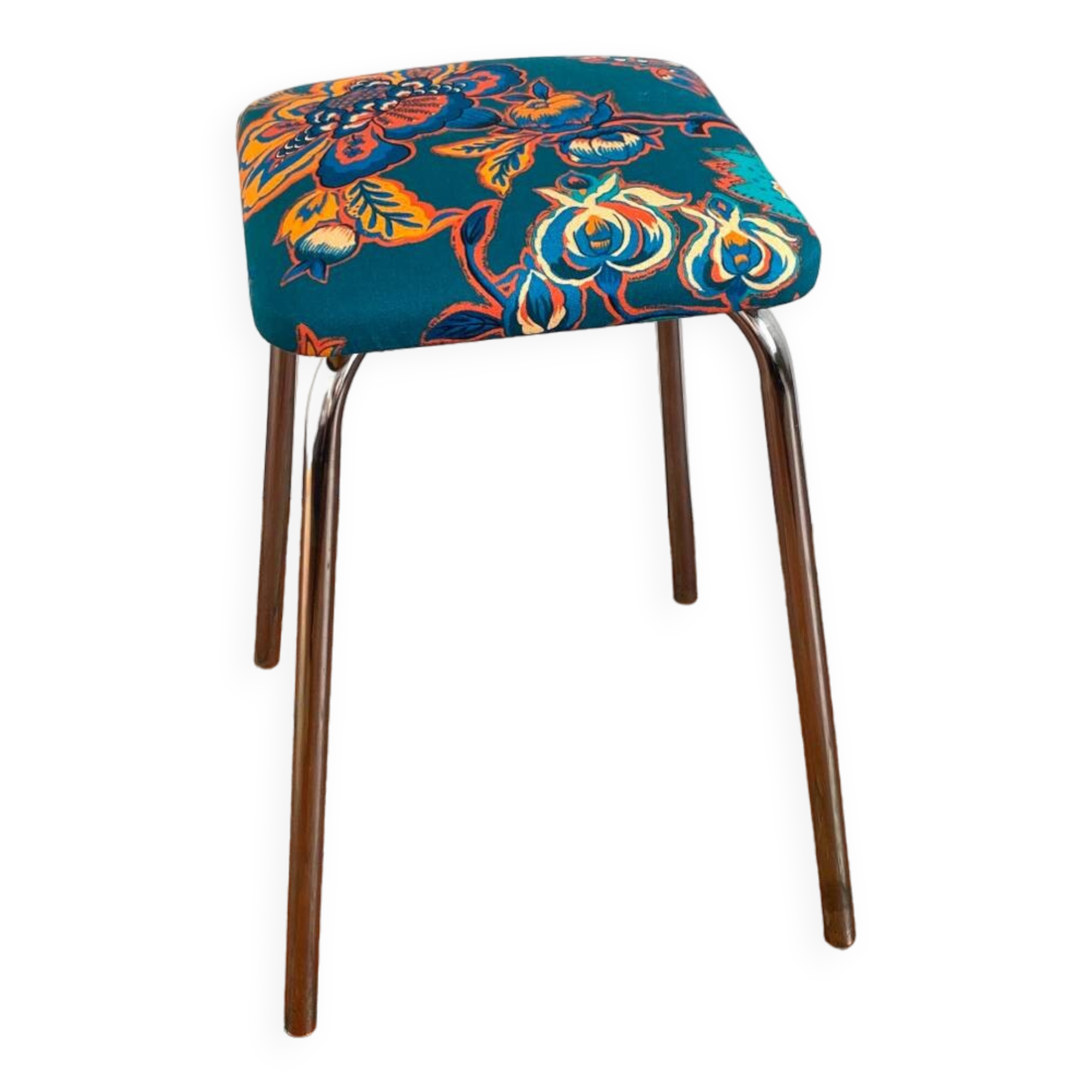 Vintage stool - Upcycling - tapestry - Romy green