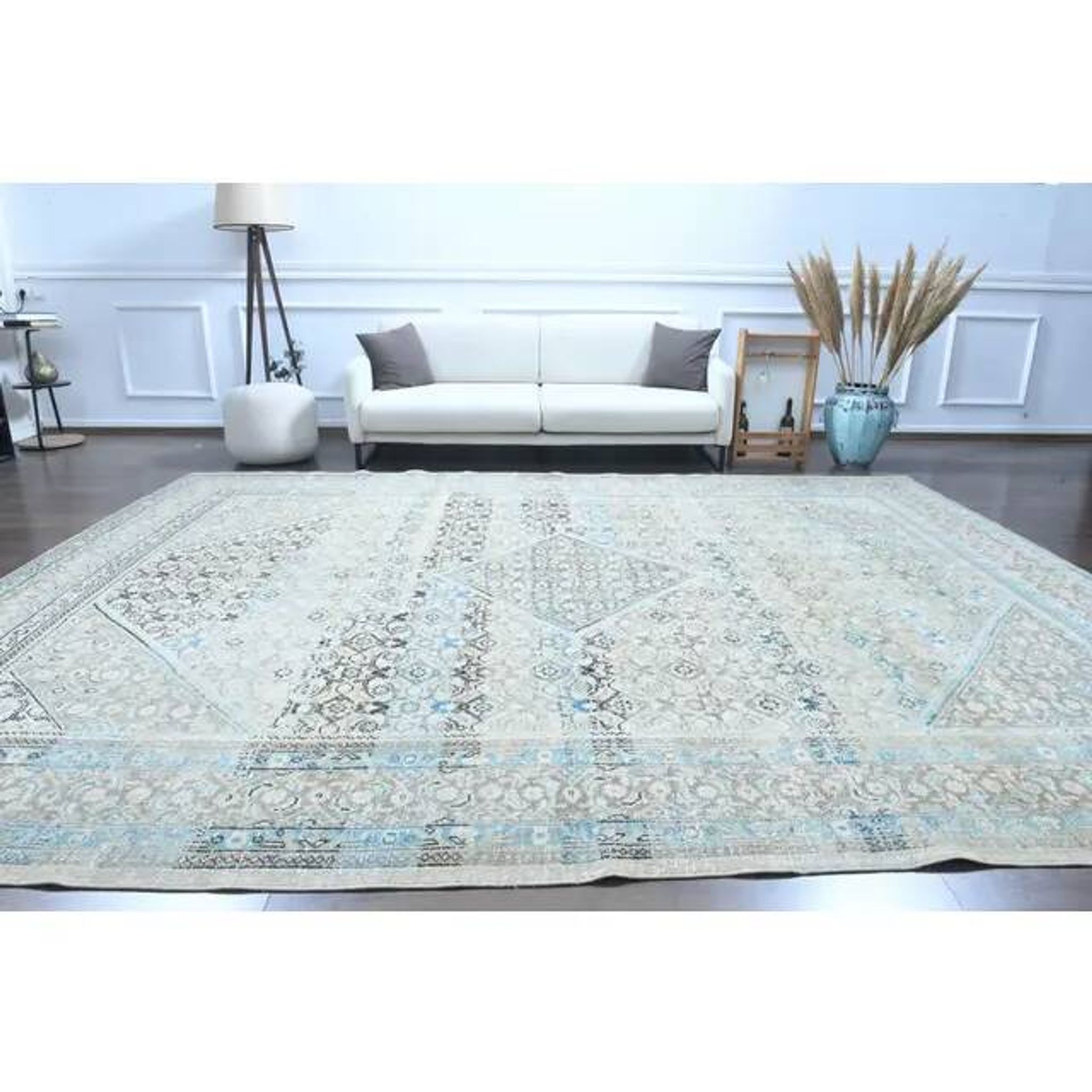 1970s Vintage Persian Handmade Wool Cotton Light Brown Area Rug 291x394