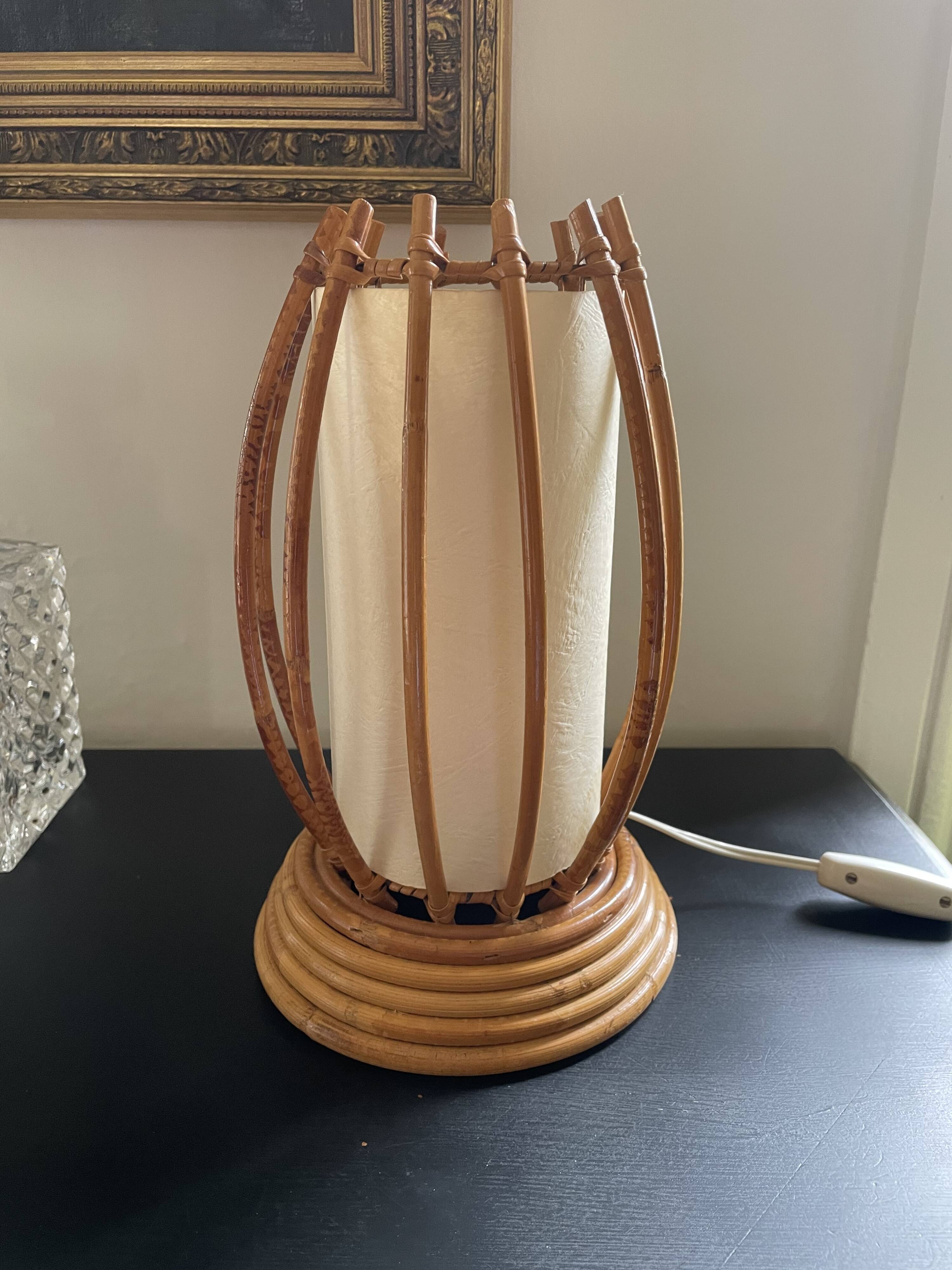 Rattan and bamboo lamp by Louis Sognot 1960