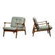 Pair of Mid-Century Italian Armchairs in stained Beech and Green Cushions