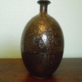 Foiled bottle vase, artisanal pottery, Raku