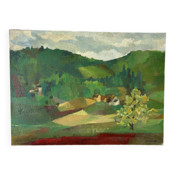 Lush landscape, oil on canvas signed F Courme