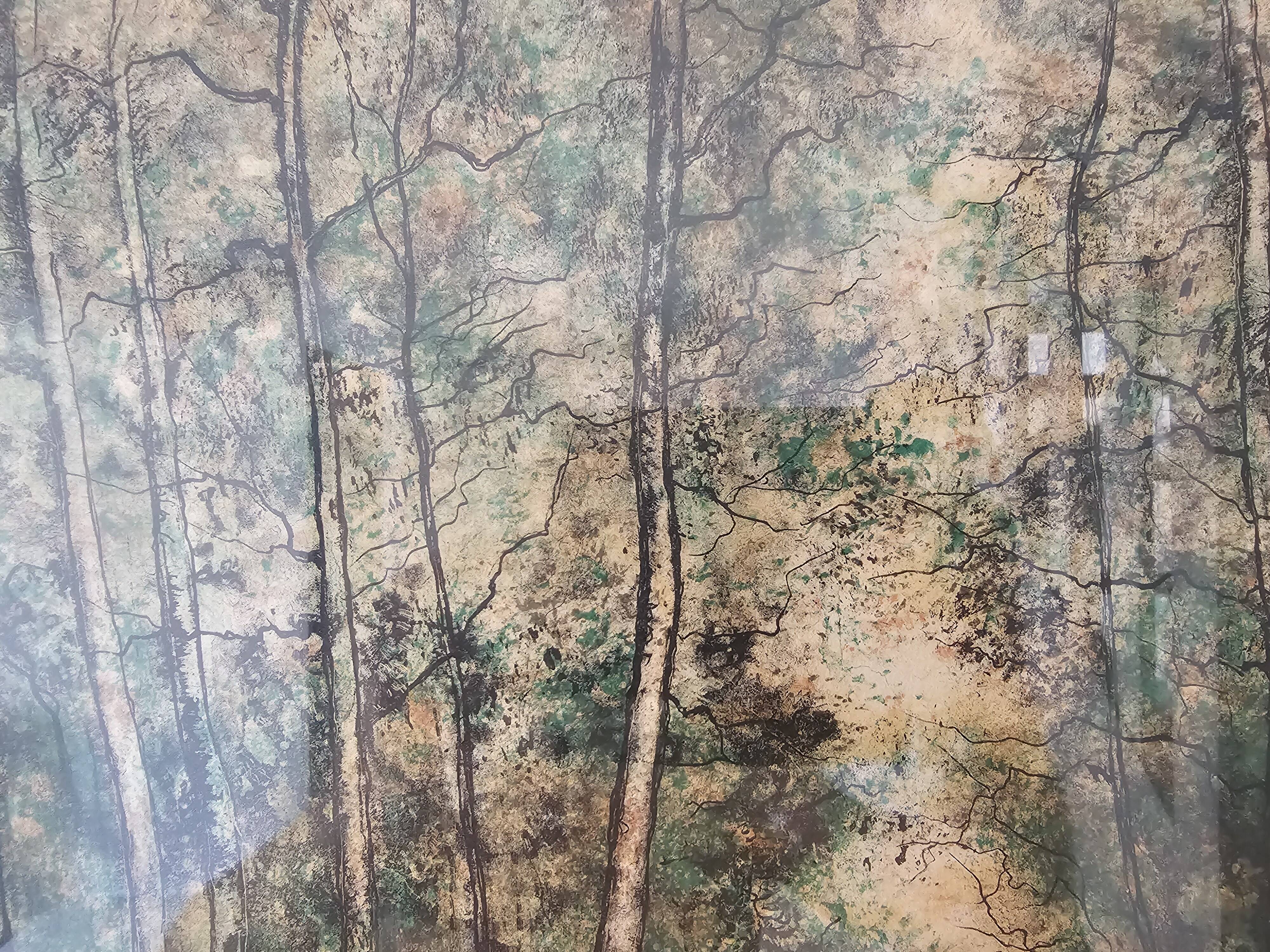 Tableau Lithographie ancienne - Paysage forêt - Bernard Gantner