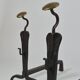 Pair of handforged metal and brass andirons