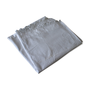 Drap ancien en lin brodé