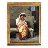 Maternity or Young Peasant Woman and Her Child, Signed C Bühler, Italy 19th C.