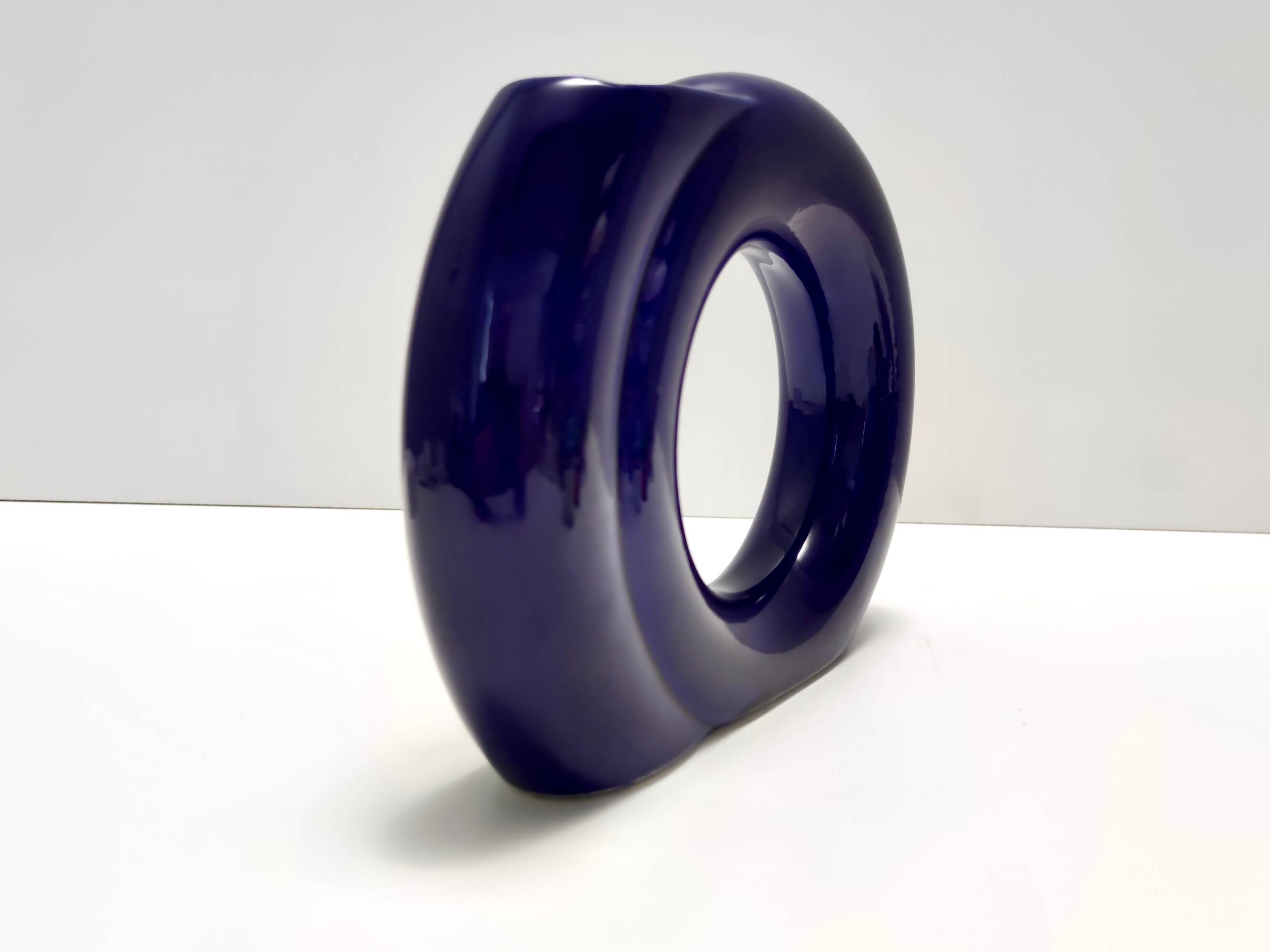 Geometrical Blue Glazed Vase by Pietro Arosio for Parravicini, Italy