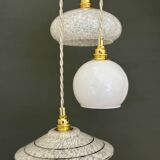 Vintage white glass triple globe suspension from Clichy and opaline.