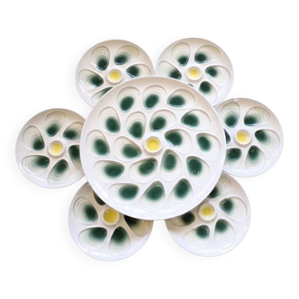 Salins-les-Bains earthenware: Vintage oyster platter and six oyster plates