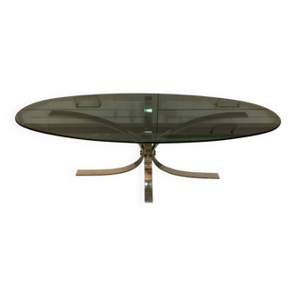 Oval coffee table design Circa glass and chrome 1970s