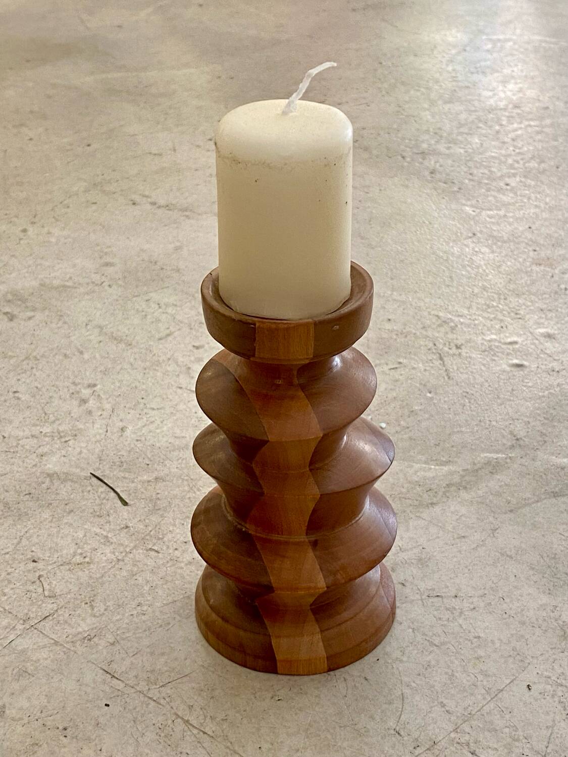 Turned wooden candle holder