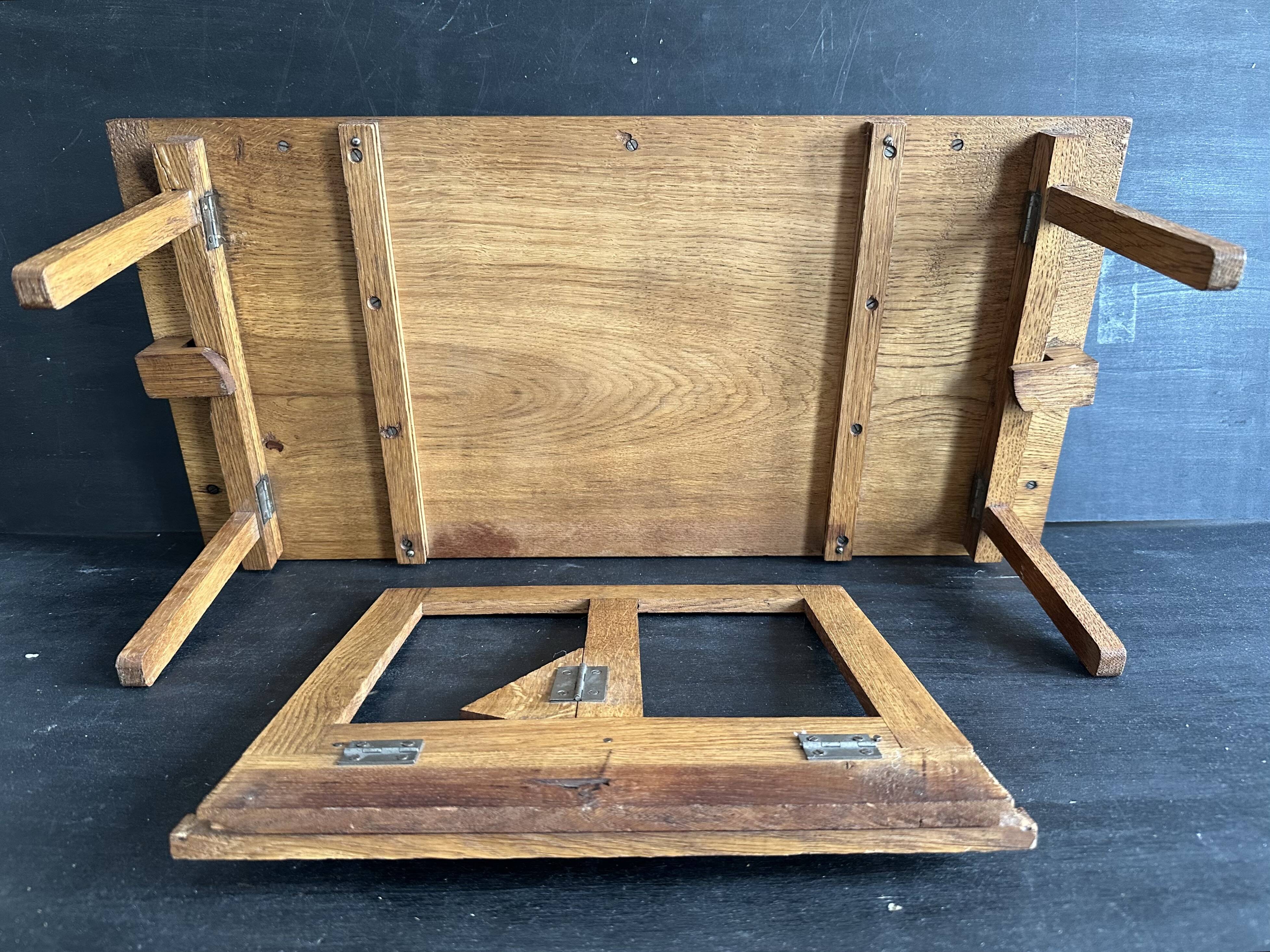 Manufrance wooden bedside table, folding tray with book holder.