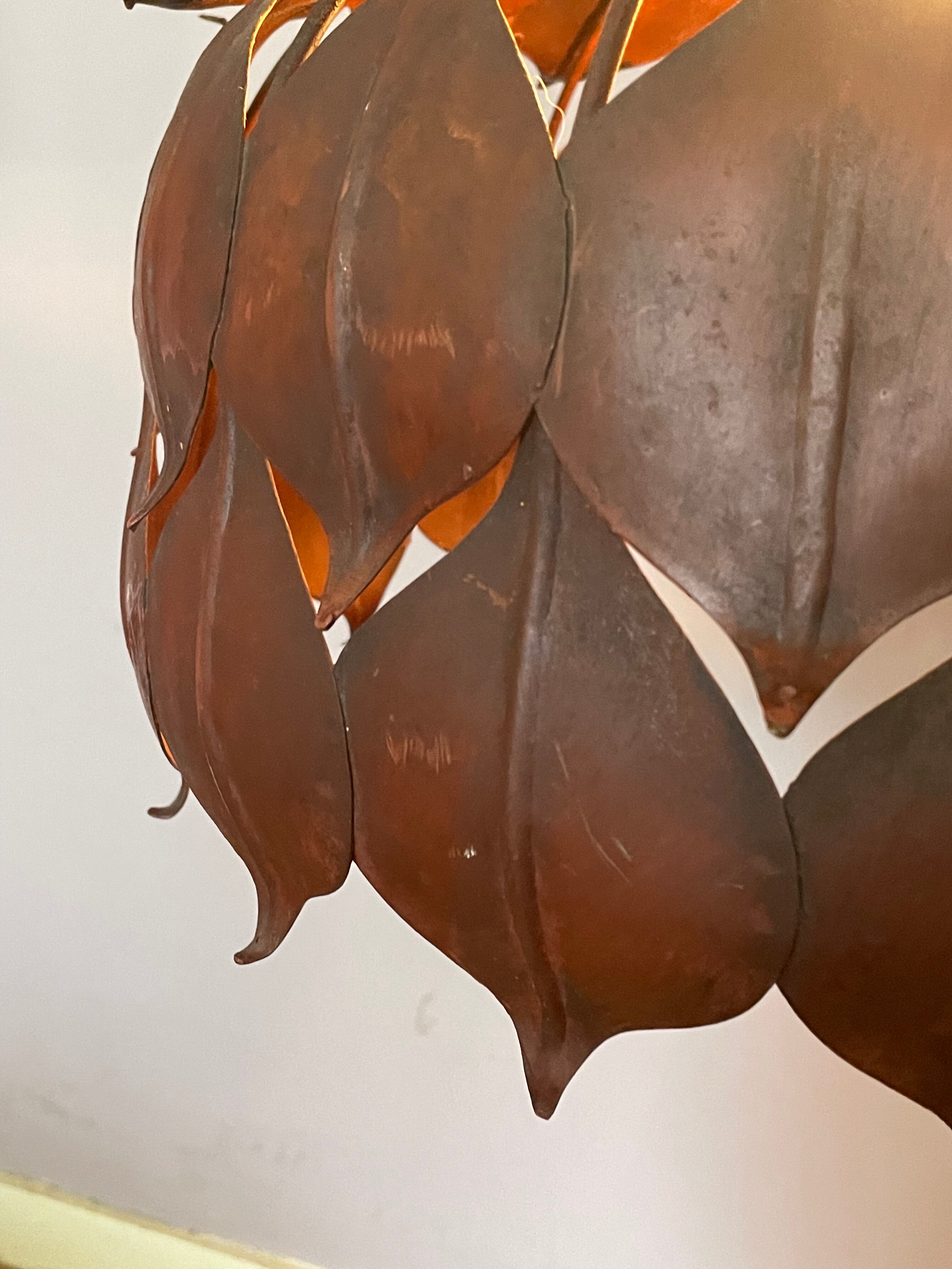 1970s metal chandelier Hans Kogl leaf patterns