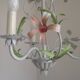 French Vintage 3 Light Pink Lily Flower Cage Style Metal Chandelier 5470