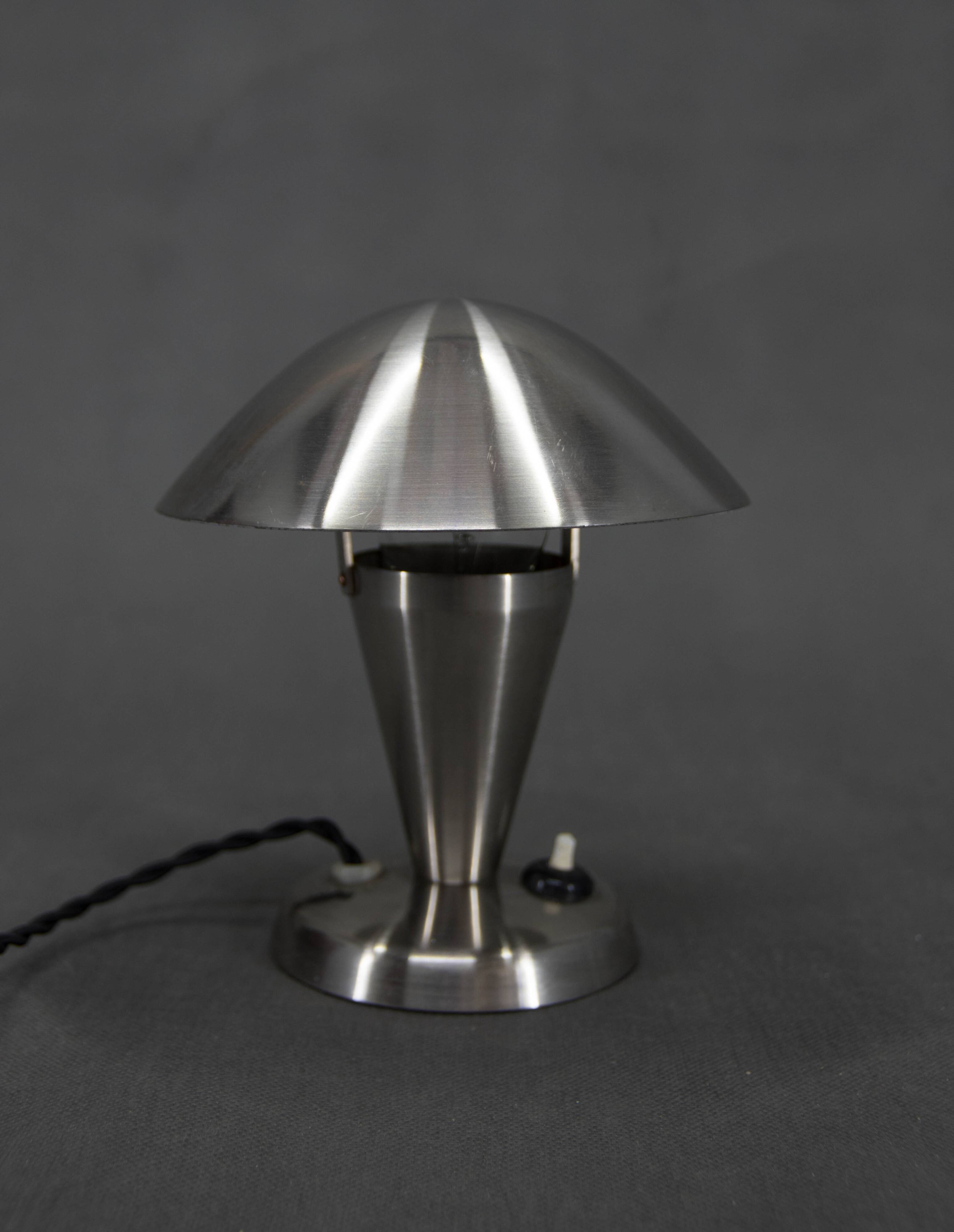 Bauhaus  Nickel "Mushroom" Table Lamp, Czechoslovakia, 1930s