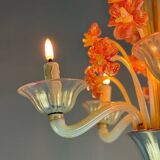 Venetian chandelier, in blue and red Murano glass, five light arms, circa 1950