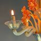 Venetian chandelier, in blue and red Murano glass, five light arms, circa 1950