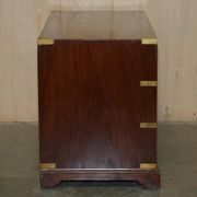 Commode vintage anglo-indienne en bois dur avec incrustations en laiton