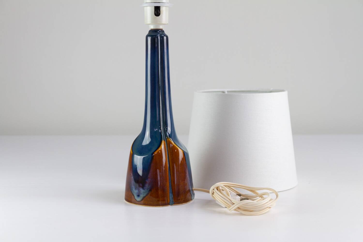 Danish Modern Blue and Brown Ceramic Table Lamp by E. Johansen for Søholm, 1960s