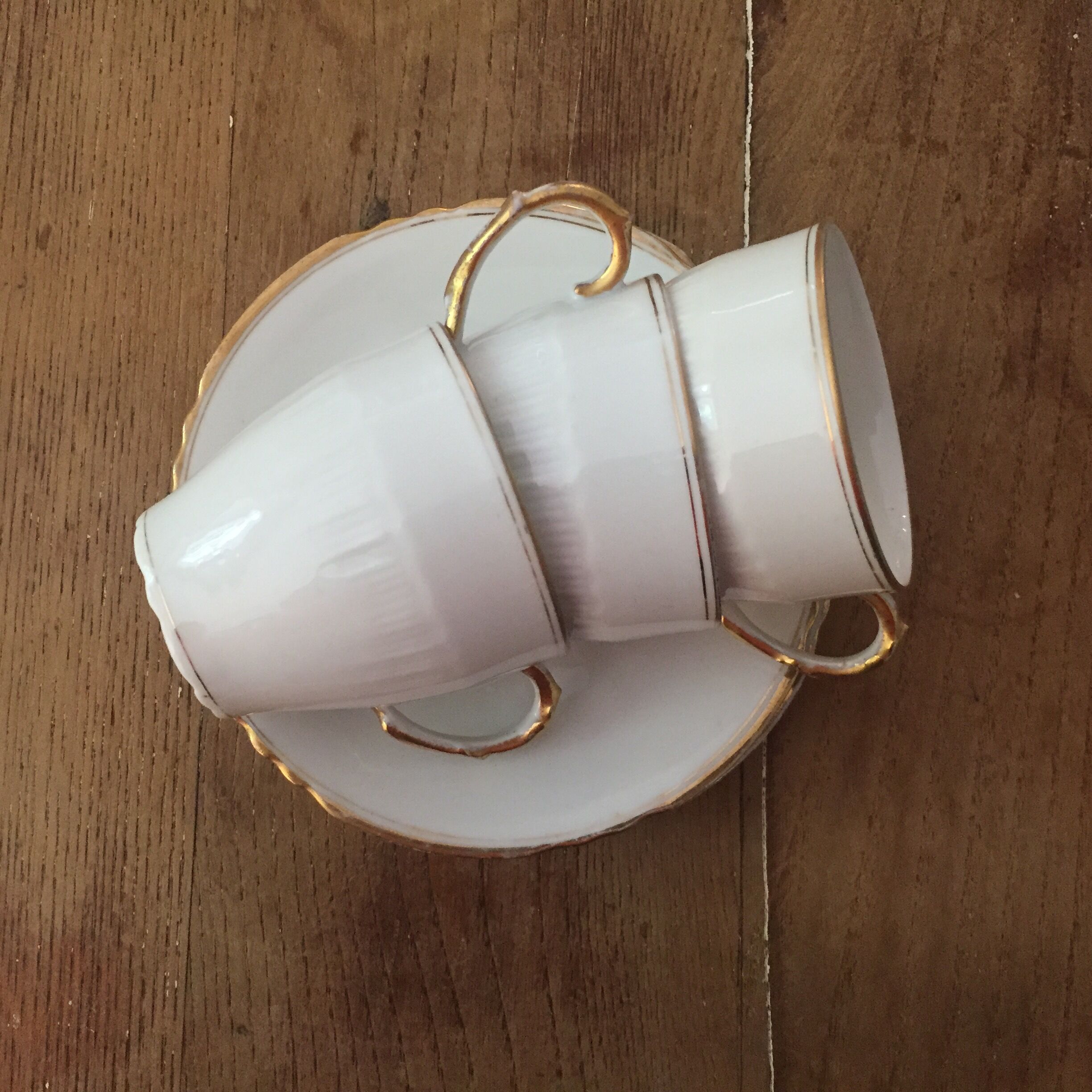 set of 3 cups and old saucers
