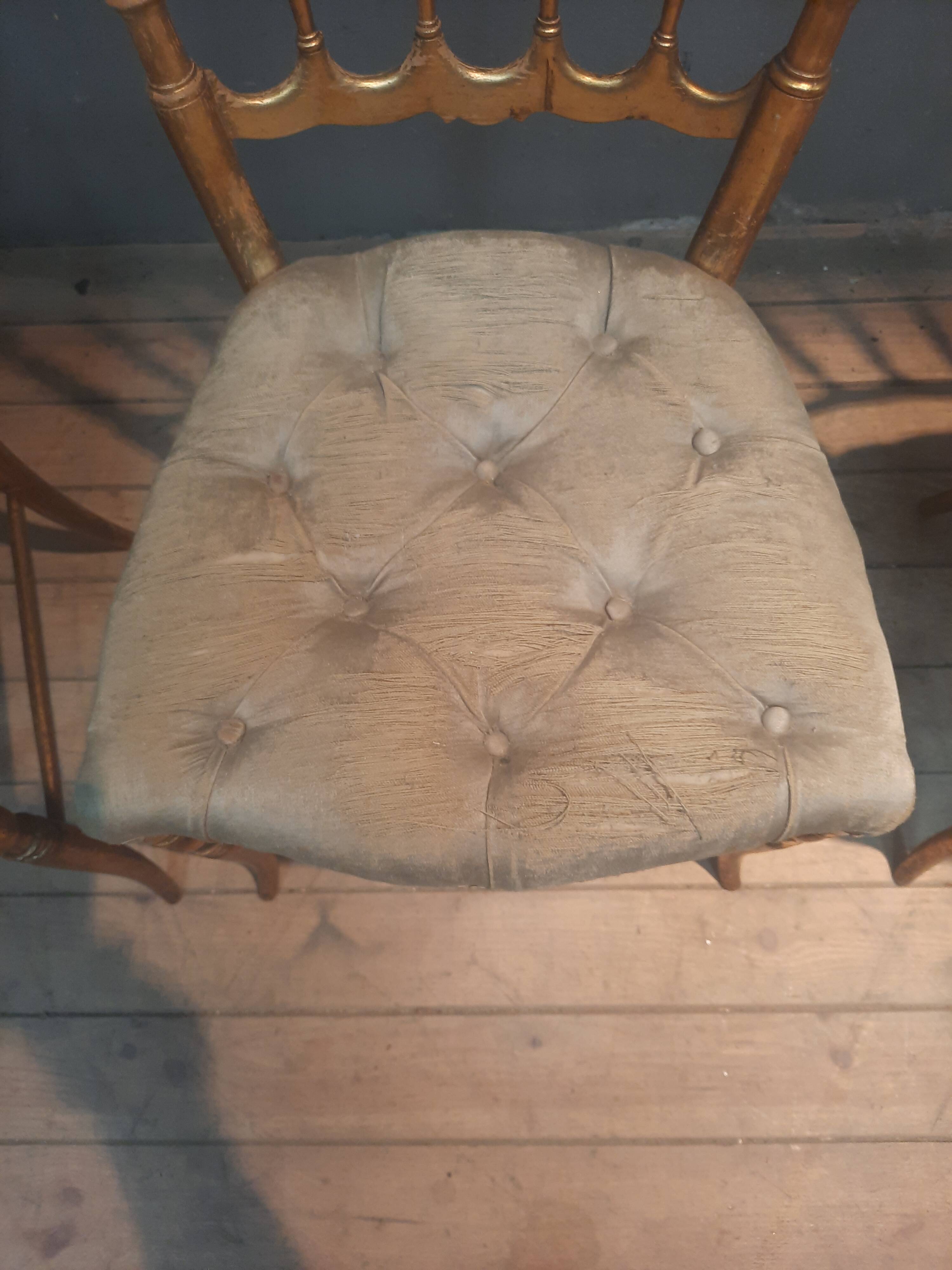 Set of 3 Napoleon III chairs in gilded wood