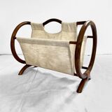 Vintage curved rattan magazine rack – 1960s