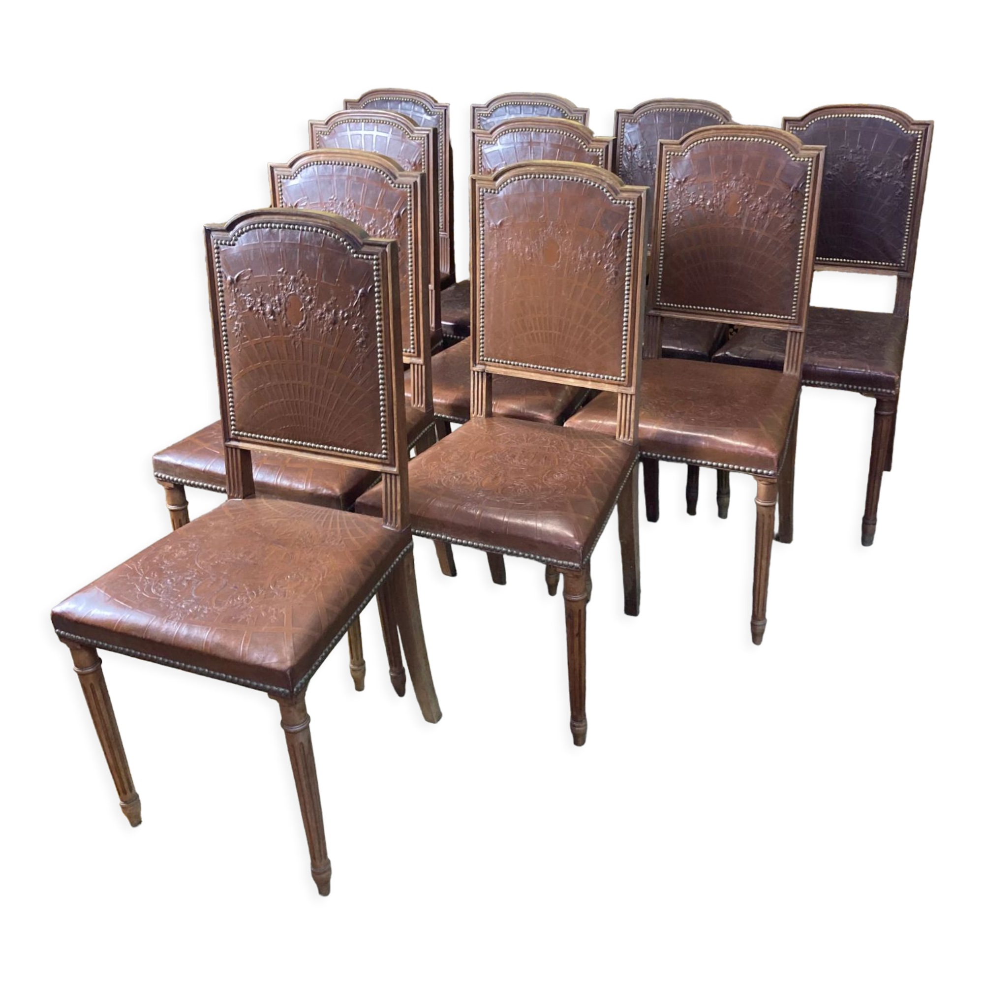 10 Louis XVI chairs seated leather