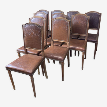 10 Louis XVI chairs seated leather