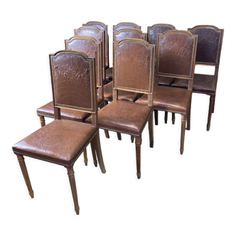 10 Louis XVI chairs seated leather