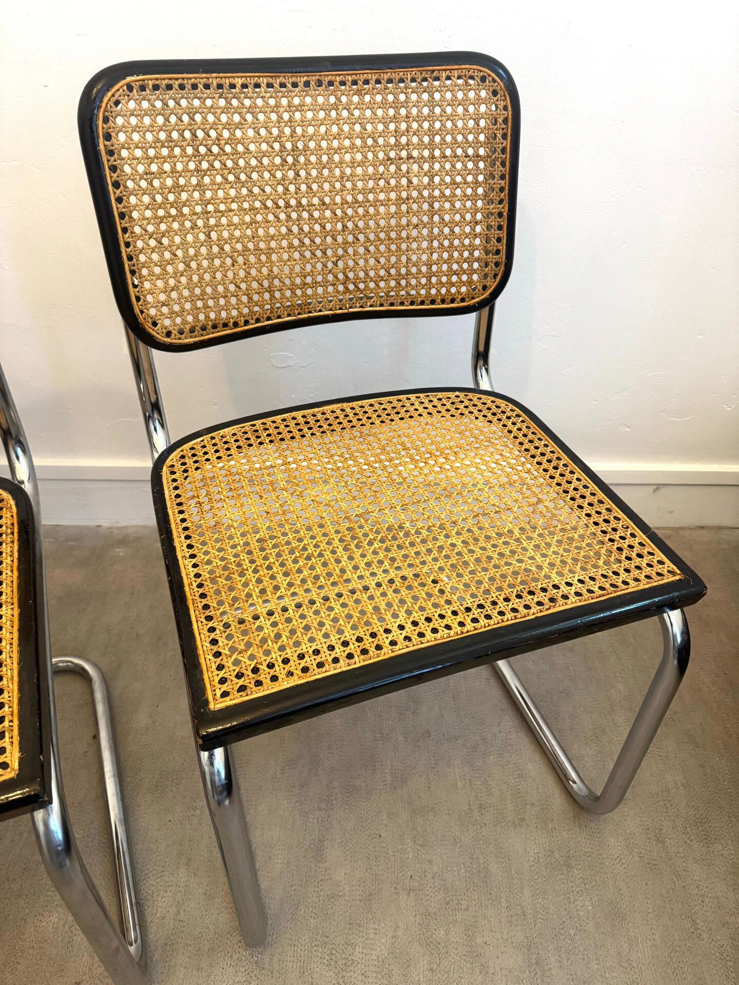 Pair of Marcel Breuer B32 Cesca chairs made in Italy.