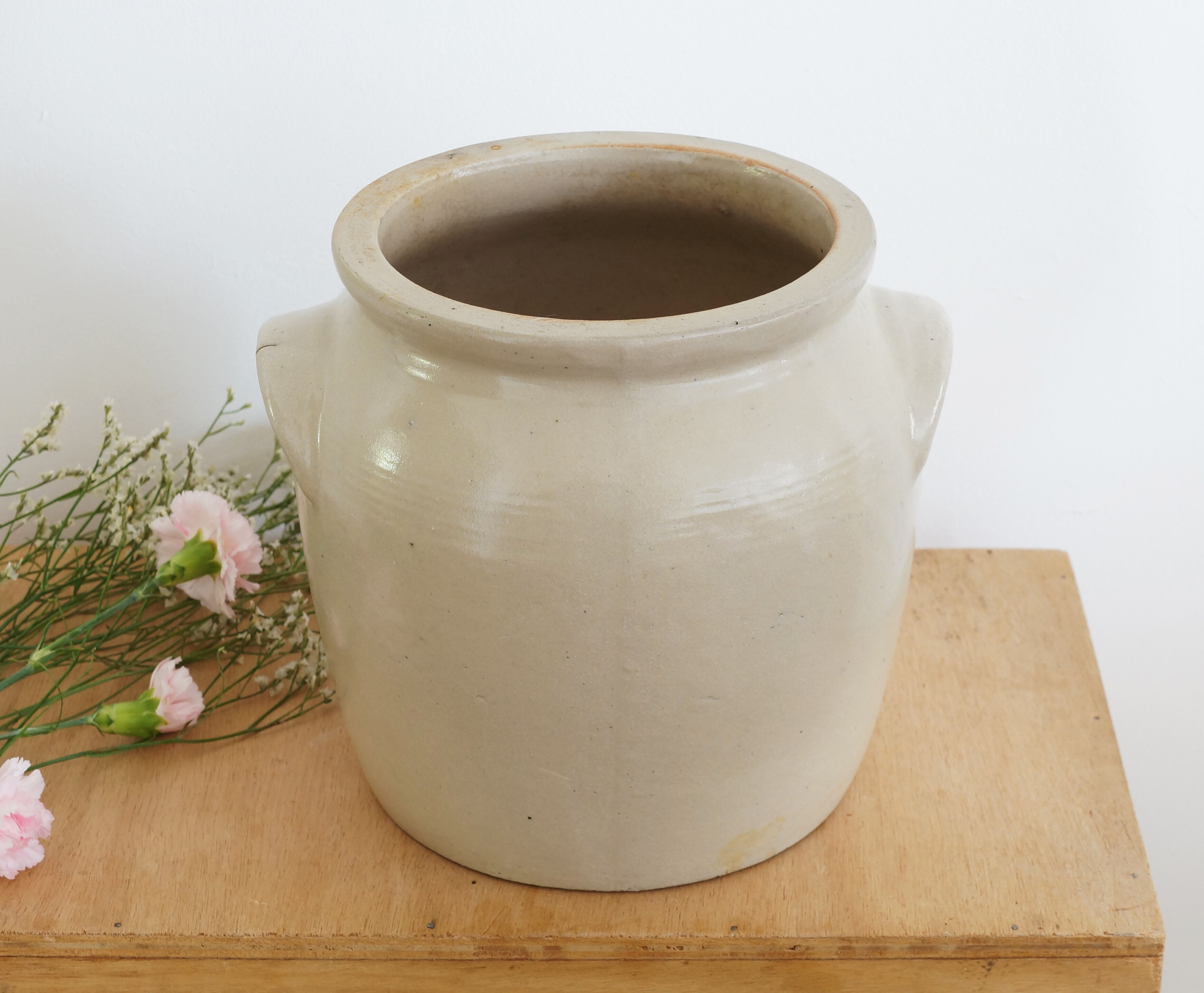 Large old stoneware confit pot