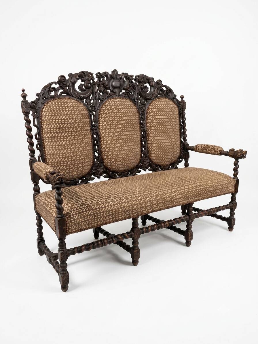 Three-seater armchair in Louis XIII style made of oak from the 19th century.