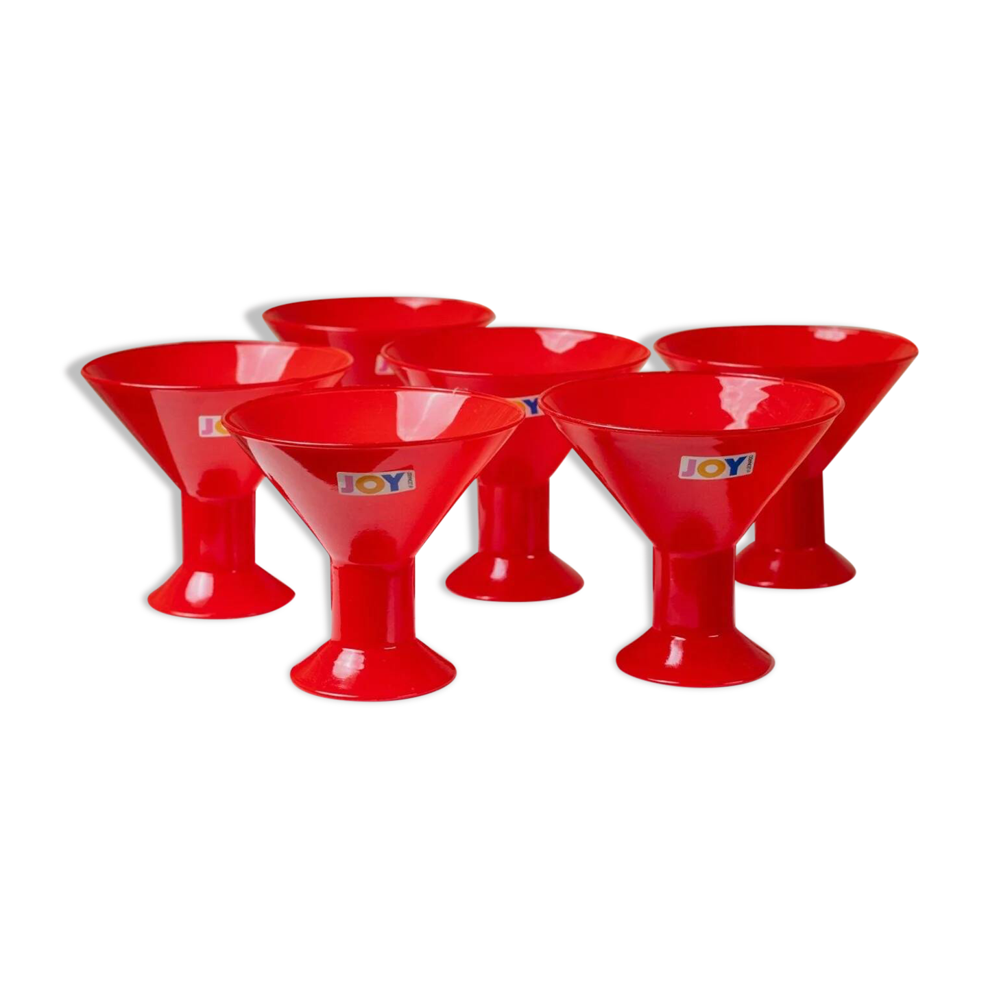 Six Red Glass Joy by Leonardo Drinking Glasses - Postmodern Memphis Style, 1980s Italian Vintage Glassware