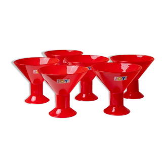 Six Red Glass Joy by Leonardo Drinking Glasses - Postmodern Memphis Style, 1980s Italian Vintage Glassware