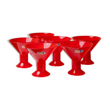 Six verres à boire en verre rouge Joy par Leonardo - Style Memphis postmoderne, verrerie italienne vintage des années 1980